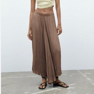 Zara Brown Satin Midi Skirt